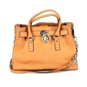MK MICHAEL KORS Womens Hamilton‎ Shoulder Bag Purse Leather Gold Chains Accents